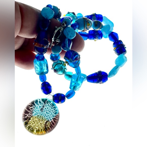 3 for $30 Artisan Glass Beaded Necklace with Art Glass Pendant - Picture 5 of 9
